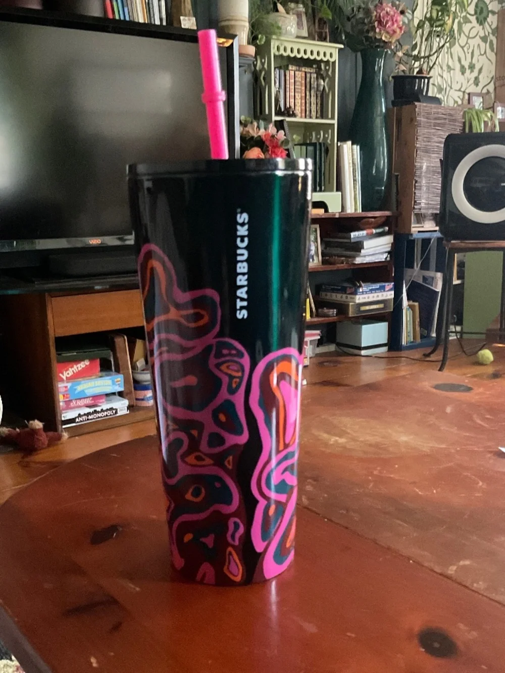 Starbucks Fall Black & Magenta Wavey Graphic Stainless Steel Tumbler